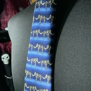 Mens mastodon fossil museum nerd RMSC Rochester silk tie necktie blue navy